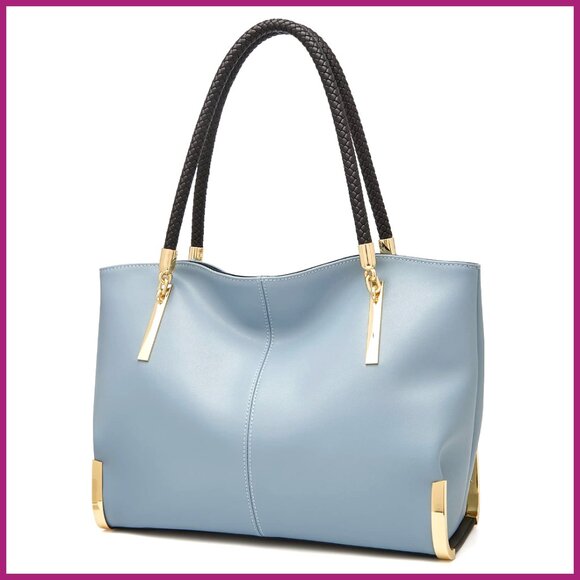 Large Capacity Leather Tote Handbag with Gold Hardware Minimalist Design